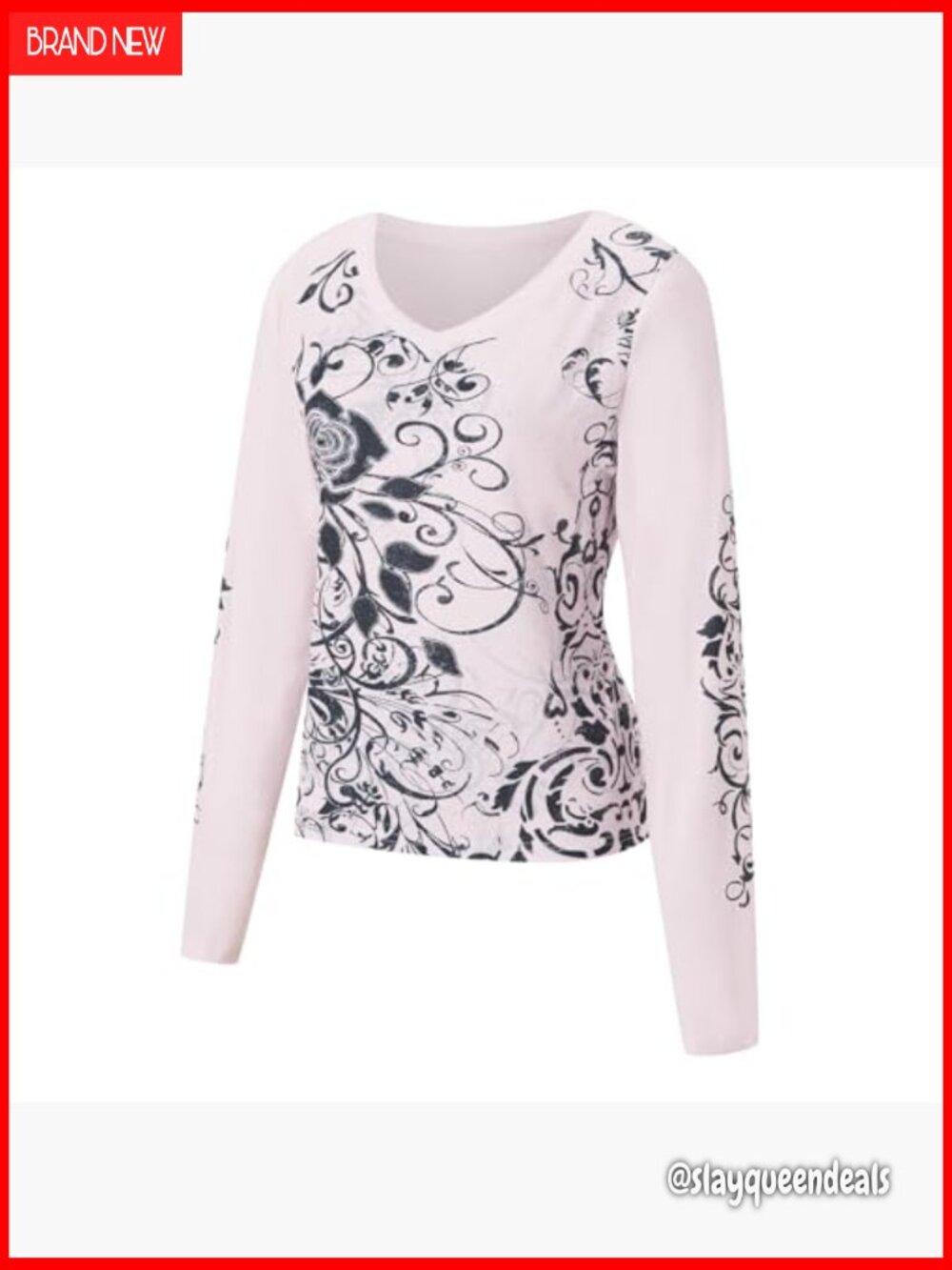 Gothic Graphic Print Long Sleeve Crew Neck Tee Y2K Grunge Vintage Tops - Picture 4 of 5